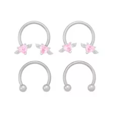 Multi-Pack CZ Angel Heart Titanium Horseshoe Rings 2 Pair - 16 Gauge at Spencer's