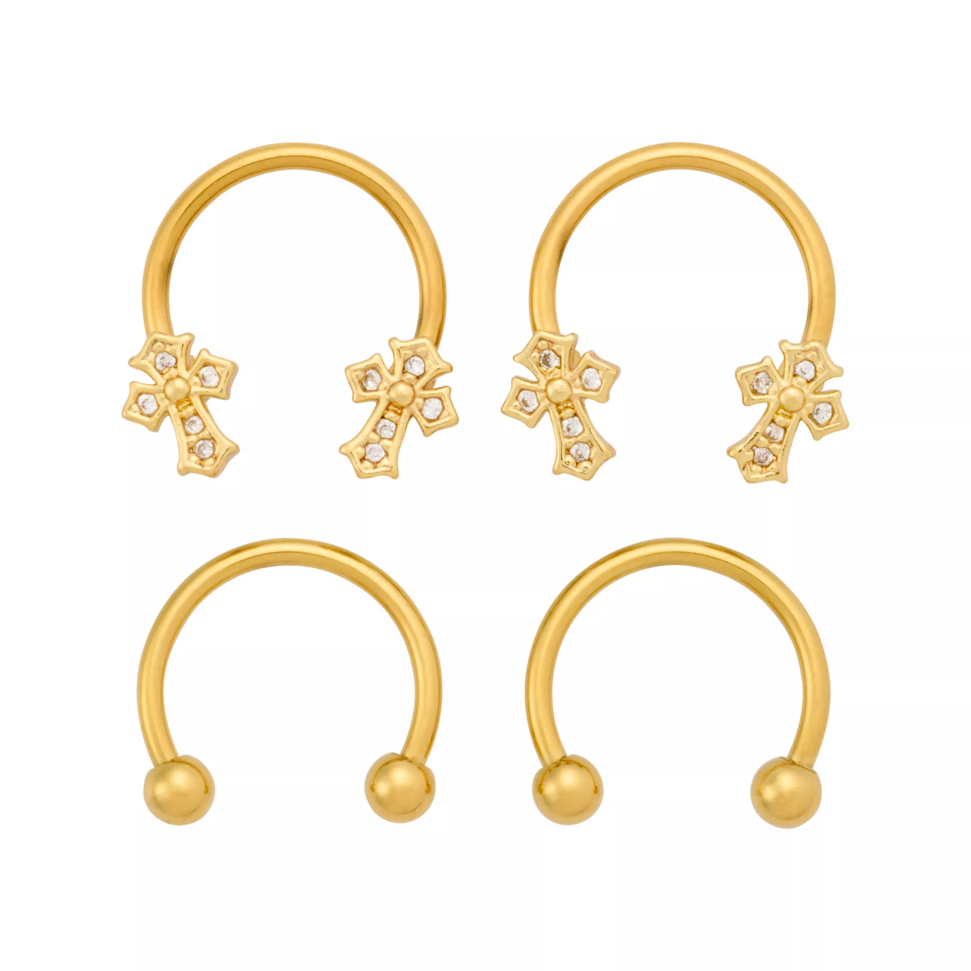 Multi-Pack CZ Gold-Plated Cross Horseshoe Rings 4 Pack - 16 Gauge