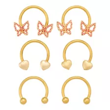 Multi-Pack Gold-Plated Titanium Butterfly Heart Horseshoe Rings 3 Pair - 16 Gauge at Spencer's