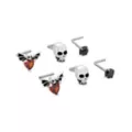 Multi-Pack CZ Titanium Skull Hearts L-Bend Nose Rings 6 Pack - 20 Gauge at Spencer's