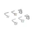 Multi-Pack CZ Titanium Heart L-Bend Nose Rings 6 Pack - 20 Gauge at Spencer's