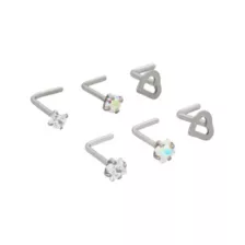 Multi-Pack CZ Titanium Heart L-Bend Nose Rings 6 Pack - 20 Gauge at Spencer's
