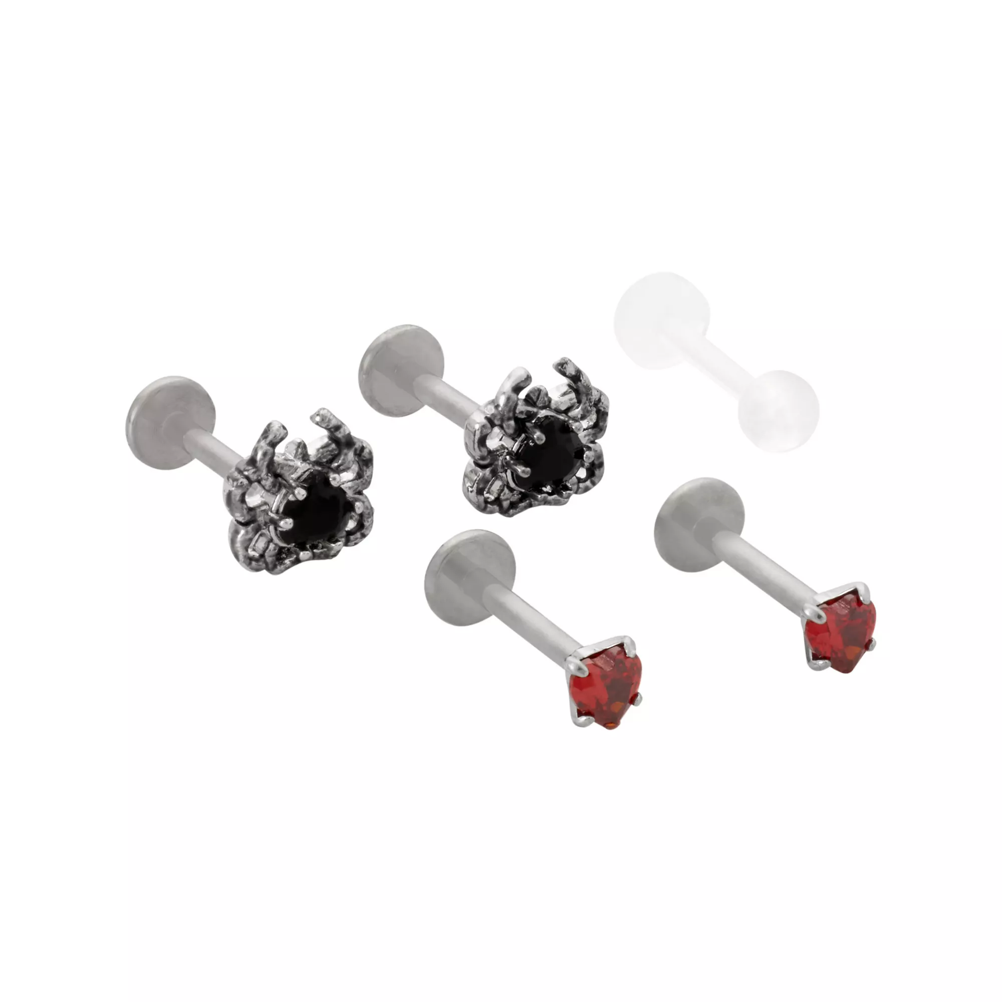 Multi-Pack CZ Spider Heart Labrets 5 Pack - 16 Gauge