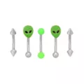 Multi-Pack Green Alien Titanium Curved Barbells 5 Pack - 16 Gauge at Spencer's