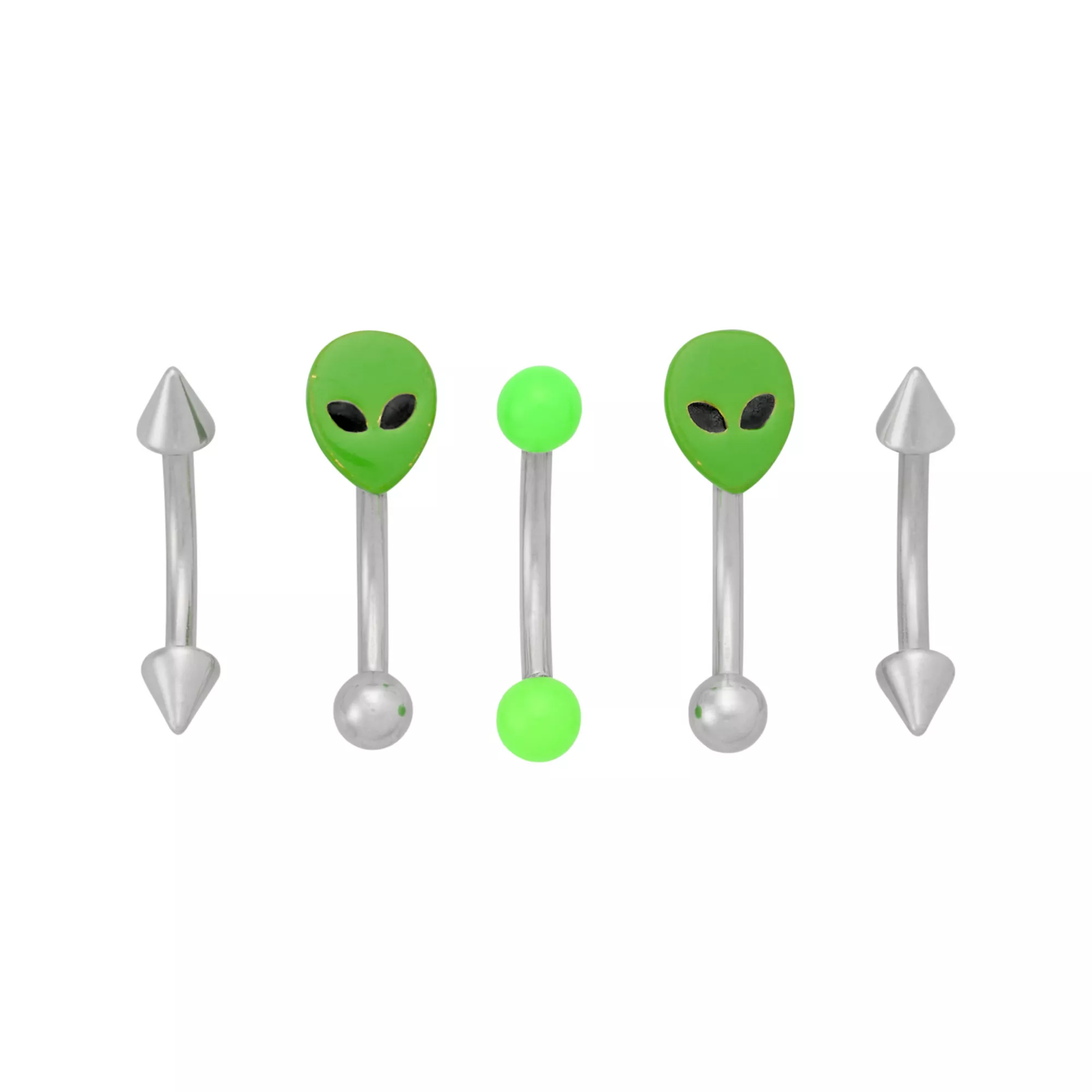 Multi-Pack Green Alien Titanium Curved Barbells 5 Pack - 16 Gauge at Spencer's