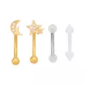 Multi-Pack CZ Gold-Tone Sun and Moon Curved Barbells 4 Pack - 16 Gauge at Spencer's