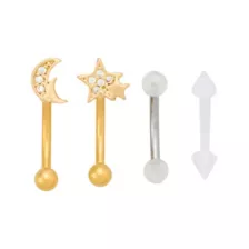 Multi-Pack CZ Gold-Tone Sun and Moon Curved Barbells 4 Pack - 16 Gauge at Spencer's