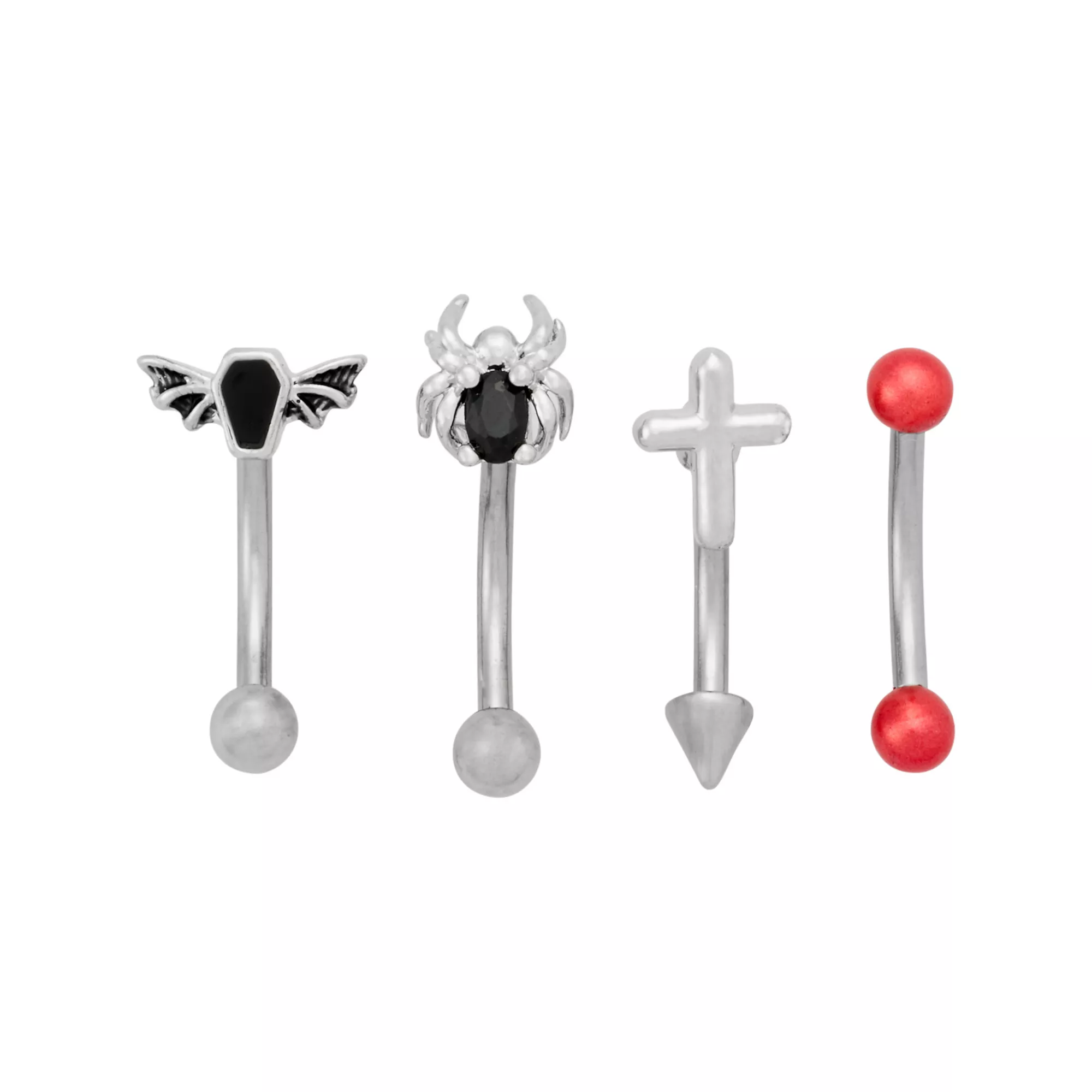 Multi-Pack Titanium Coffin Bat Spider Curved Barbells 4 Pack - 16 Gauge at Spencer's