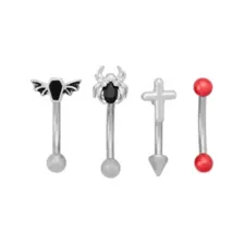 Multi-Pack Titanium Coffin Bat Spider Curved Barbells 4 Pack - 16 Gauge at Spencer's