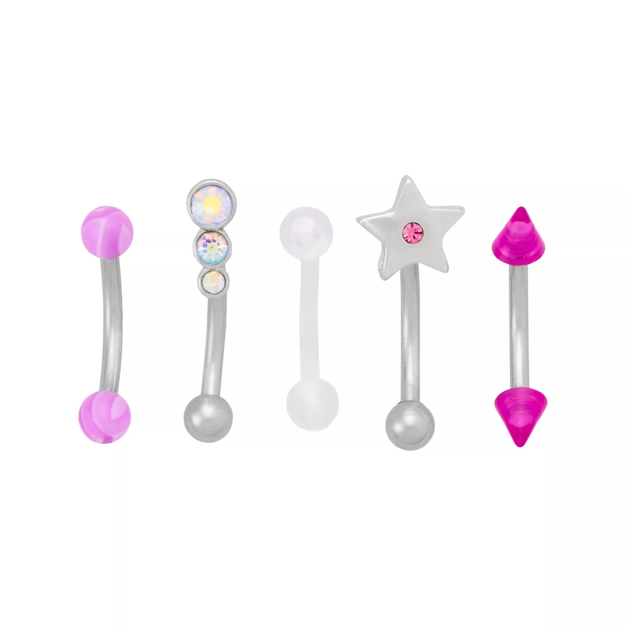 Multi-Pack CZ Star and Stack Gem Curved Barbells 5 Pack - 16 Gauge