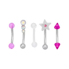 Multi-Pack CZ Star and Stack Gem Curved Barbells 5 Pack - 16 Gauge at Spencer's