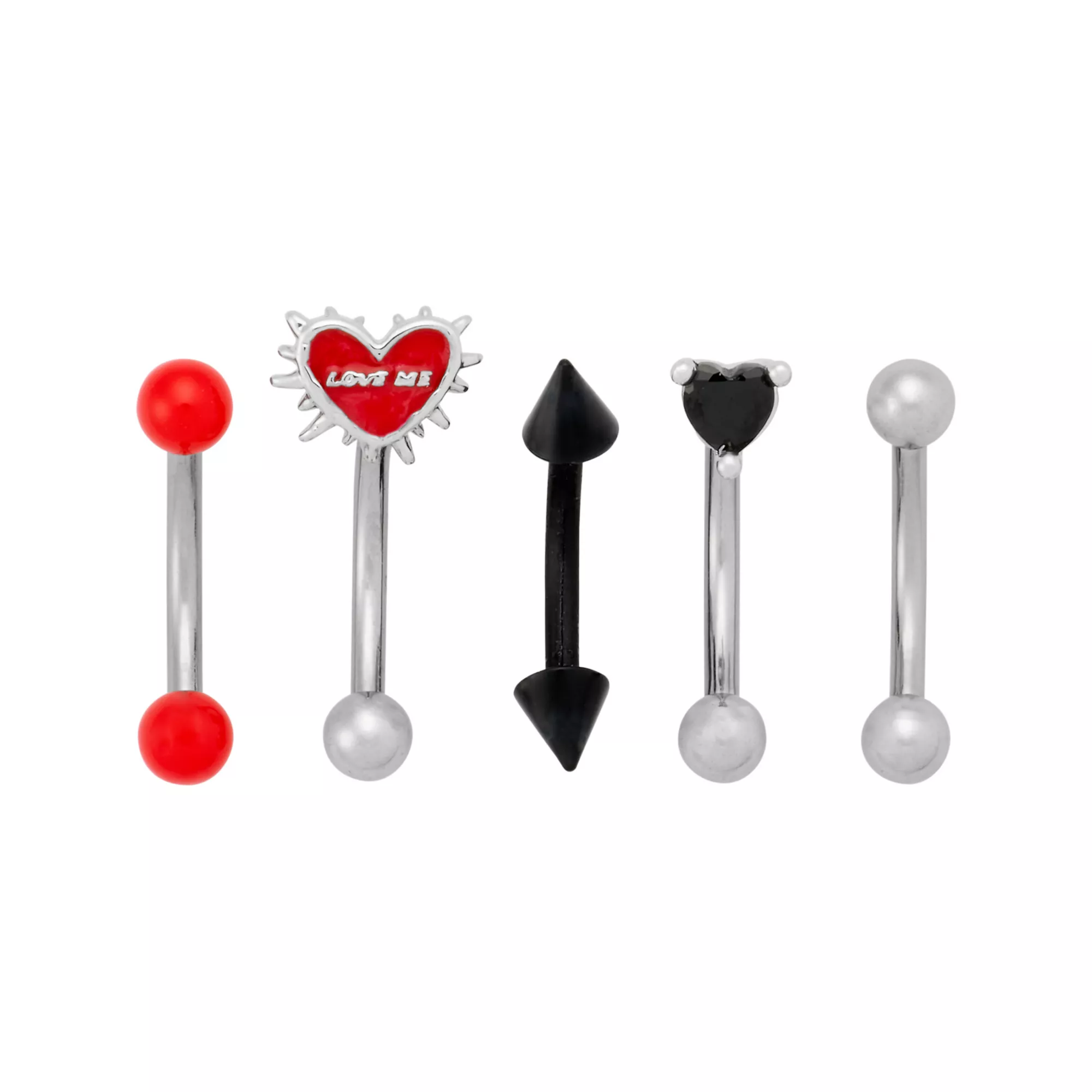Multi-Pack Red Black Titanium Heart Curved Barbells 5 Pack - 16 Gauge at Spencer's