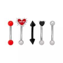 Multi-Pack Red Black Titanium Heart Curved Barbells 5 Pack - 16 Gauge at Spencer's