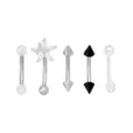 Multi-Pack CZ Butterfly Flower and Spiked End Titanium Curved Barbells 5 Pack - 16 Gauge at Spencer's