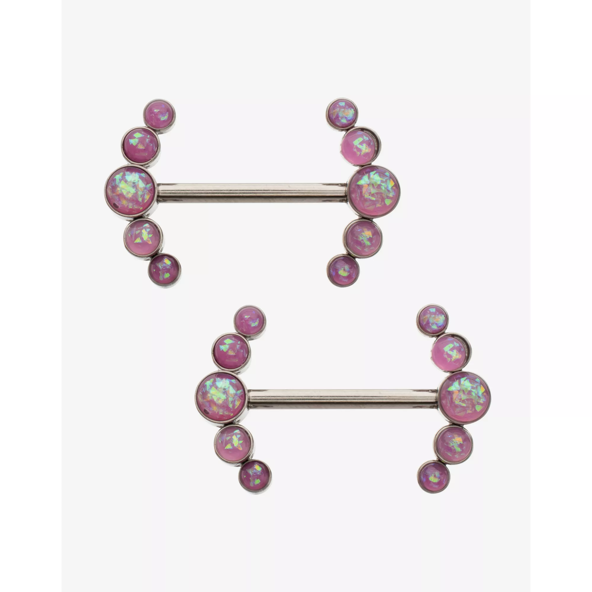 ASTM F-136 Titanium Opal-Effect Cluster Nipple Barbells - 14 Gauge at Spencer's