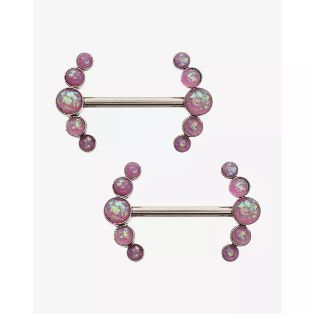 ASTM F-136 Titanium Opal-Effect Cluster Nipple Barbells - 14 Gauge at Spencer's