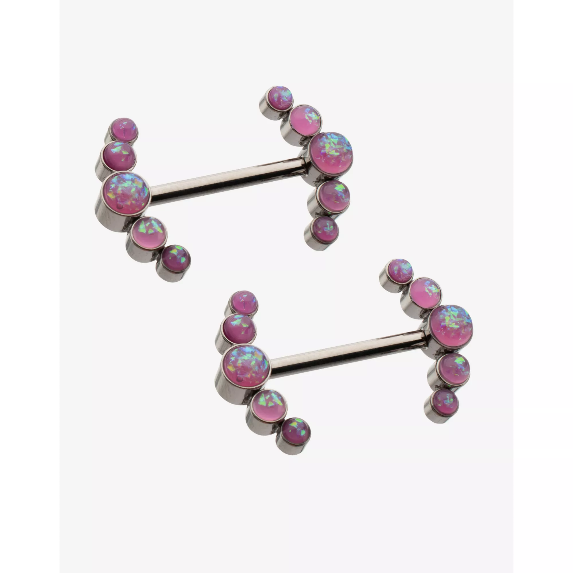 ASTM F-136 Titanium Opal-Effect Cluster Nipple Barbells - 14 Gauge at Spencer's