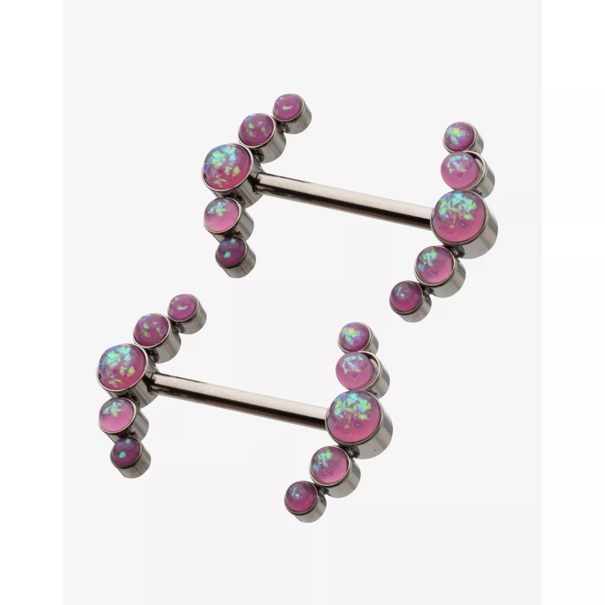 ASTM F-136 Titanium Opal-Effect Cluster Nipple Barbells - 14 Gauge at Spencer's