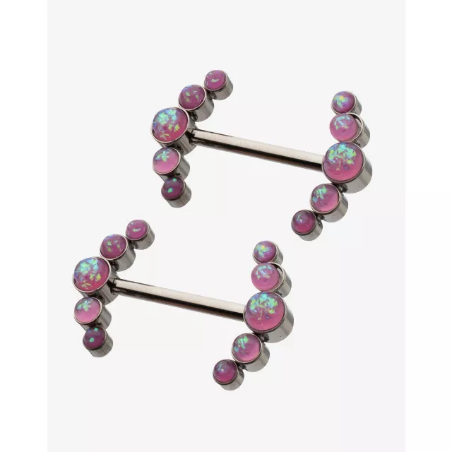 ASTM F-136 Titanium Opal-Effect Cluster Nipple Barbells - 14 Gauge at Spencer's