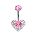 Pink and Clear CZ Heart Silver-Plated Belly Ring - 14 Gauge at Spencer's