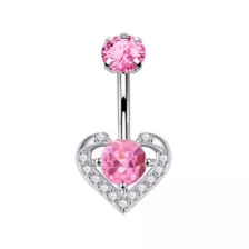 Pink and Clear CZ Heart Silver-Plated Belly Ring - 14 Gauge at Spencer's
