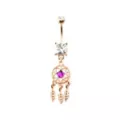 Purple CZ Dreamcatcher Rose Gold-Tone Dangle Belly Ring - 14 Gauge at Spencer's