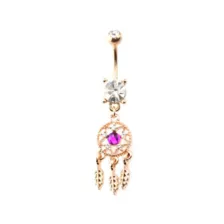 Purple CZ Dreamcatcher Rose Gold-Tone Dangle Belly Ring - 14 Gauge at Spencer's