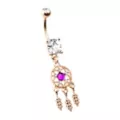 Purple CZ Dreamcatcher Rose Gold-Tone Dangle Belly Ring - 14 Gauge at Spencer's