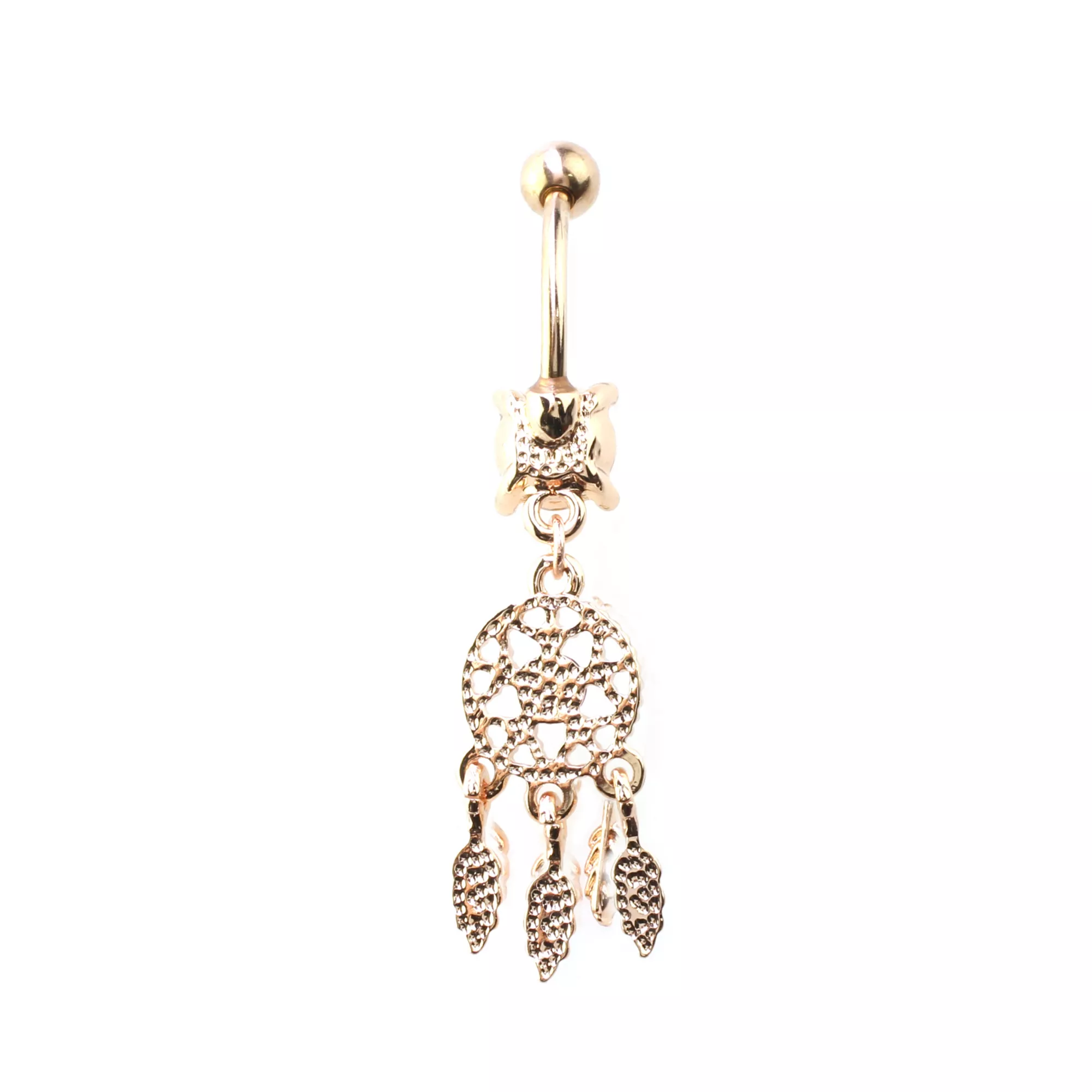 Purple CZ Dreamcatcher Rose Gold-Tone Dangle Belly Ring - 14 Gauge at Spencer's