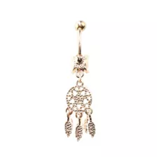 Purple CZ Dreamcatcher Rose Gold-Tone Dangle Belly Ring - 14 Gauge at Spencer's