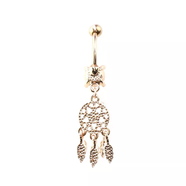 Purple CZ Dreamcatcher Rose Gold-Tone Dangle Belly Ring - 14 Gauge at Spencer's