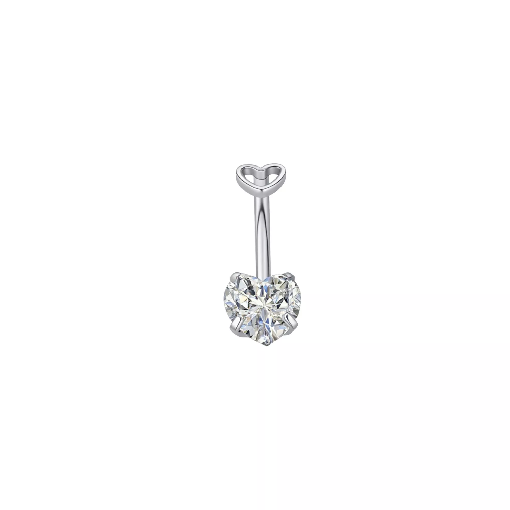 CZ Double Heart Silver-Tone Belly Ring - 14 Gauge