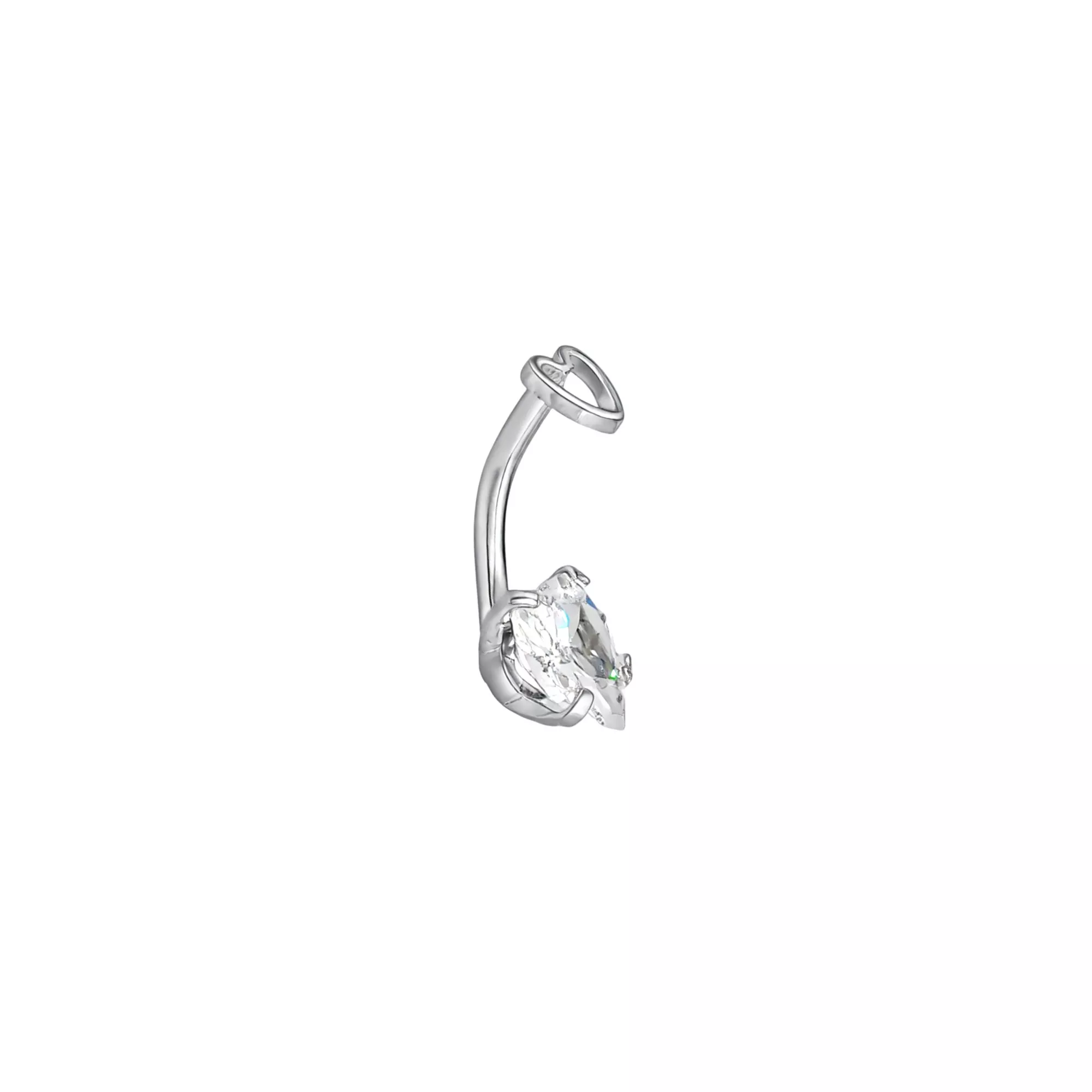 CZ Double Heart Silver-Tone Belly Ring - 14 Gauge