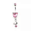 Pink CZ Heart Moon Dangle Belly Ring - 14 Gauge at Spencer's