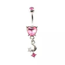 Pink CZ Heart Moon Dangle Belly Ring - 14 Gauge at Spencer's