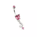 Pink CZ Heart Moon Dangle Belly Ring - 14 Gauge at Spencer's