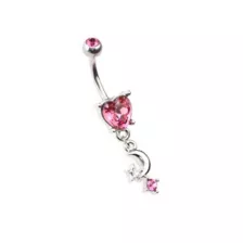 Pink CZ Heart Moon Dangle Belly Ring - 14 Gauge at Spencer's