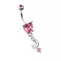 Pink CZ Heart Moon Dangle Belly Ring - 14 Gauge at Spencer's