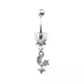 Pink CZ Heart Moon Dangle Belly Ring - 14 Gauge at Spencer's