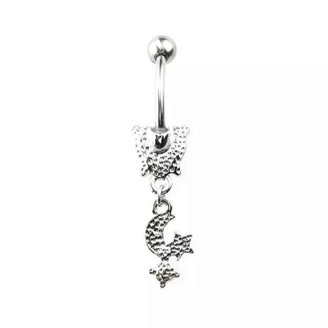 Pink CZ Heart Moon Dangle Belly Ring - 14 Gauge at Spencer's