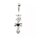 Clear and Black CZ Bow Heart Silver-Tone Dangle Belly Ring - 14 Gauge at Spencer's
