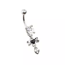 Clear and Black CZ Bow Heart Silver-Tone Dangle Belly Ring - 14 Gauge at Spencer's