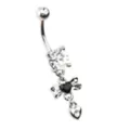 Clear and Black CZ Bow Heart Silver-Tone Dangle Belly Ring - 14 Gauge at Spencer's
