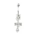 Clear and Black CZ Bow Heart Silver-Tone Dangle Belly Ring - 14 Gauge at Spencer's