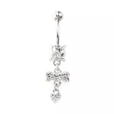 Clear and Black CZ Bow Heart Silver-Tone Dangle Belly Ring - 14 Gauge at Spencer's