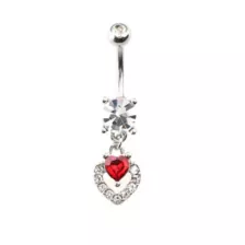 Clear and Red CZ Round Heart Silver-Tone Dangle Belly Ring - 14 Gauge at Spencer's
