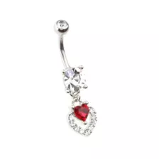 Clear and Red CZ Round Heart Silver-Tone Dangle Belly Ring - 14 Gauge at Spencer's