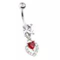 Clear and Red CZ Round Heart Silver-Tone Dangle Belly Ring - 14 Gauge at Spencer's