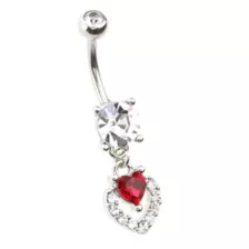 Clear and Red CZ Round Heart Silver-Tone Dangle Belly Ring - 14 Gauge at Spencer's