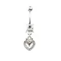 Clear and Red CZ Round Heart Silver-Tone Dangle Belly Ring - 14 Gauge at Spencer's